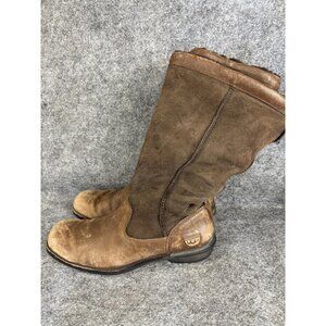 UGG Boots Womens Size 9 Brown Leather Suede Mid Calf Pull On Shearling SN 5594